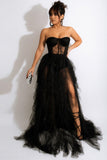 Tulle Sweetheart Black Ball Dress with Slit