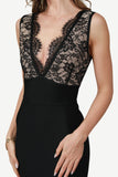 Deep V-Neck Black Formal Dress with Lace