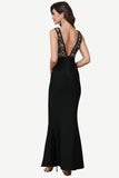 Deep V-Neck Black Formal Dress with Lace