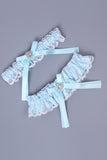 Light Blue Lace Beaded Wedding Garter Belt Set