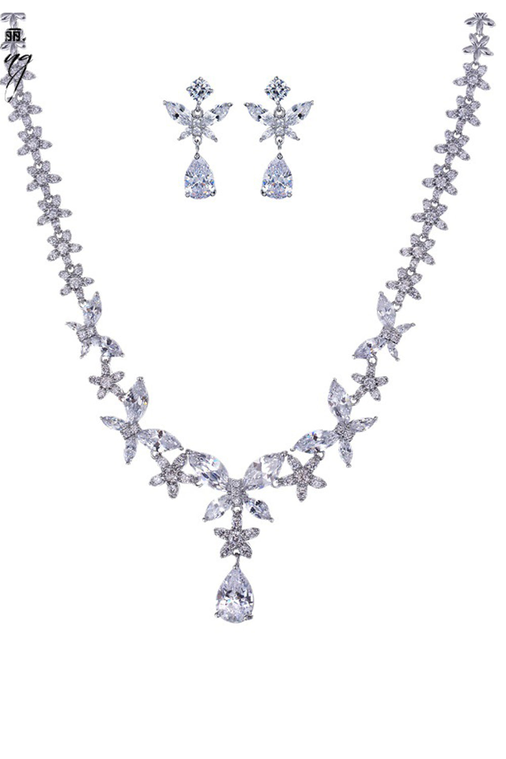 Royal Blue Butterfly Crystal Drop Earrings Necklace Jewelry Set