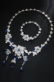 Royal Blue Flower Bracelet Necklace Jewelry Set
