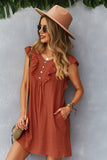 Yellow Button Boho Summer Dress with Ruffles