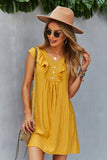 Yellow Button Boho Summer Dress with Ruffles