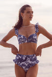 3 Piece Blue Printed Bikini Set Tie Beach Dress