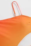 High Waist Orange One Piece Swimwear with Cut Out