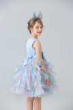 Blue Tulle Tiered Girls' Dress with Bows