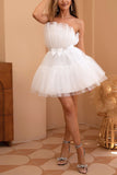 Tulle Strapless White Short Cocktail Dress
