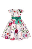 Blue Floral Girls' Dress with Bowknot