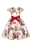 Blue Floral Girls' Dress with Bowknot