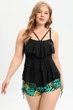 Two Piece Black Plus Size Swimsuit with Boxer