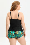 Two Piece Black Plus Size Swimsuit with Boxer