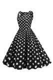 Black Polka Dots Vintage 1950s Dress