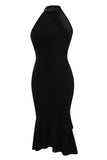 Halter Sheath Black Sleeveless 1960s Dress