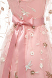 A Line Square Neck Pink 1950s Dress with Half Sleeves