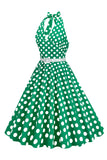 Hepburn Style Halter Neck Polka Dots Red 1950s Dress