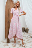 Pink Floral Maxi Wrap Summer Dress