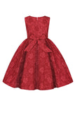 Cute Jewel Neck Pink Jacquard Girl Dress