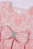 Cute Jewel Neck Pink Jacquard Girl Dress