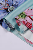 A Line Jewel Neck Light Blue Printed Girls Dress