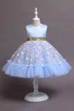 A Line Jewel Neck Pink Girls Party Dress with Appliques
