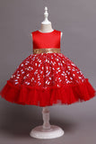 A Line Jewel Neck Pink Girls Party Dress with Appliques