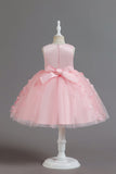 Champagne A Line Tulle Sleeveless Flower Girls Party Dress With Bow