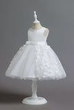 Champagne A Line Tulle Sleeveless Flower Girls Party Dress With Bow