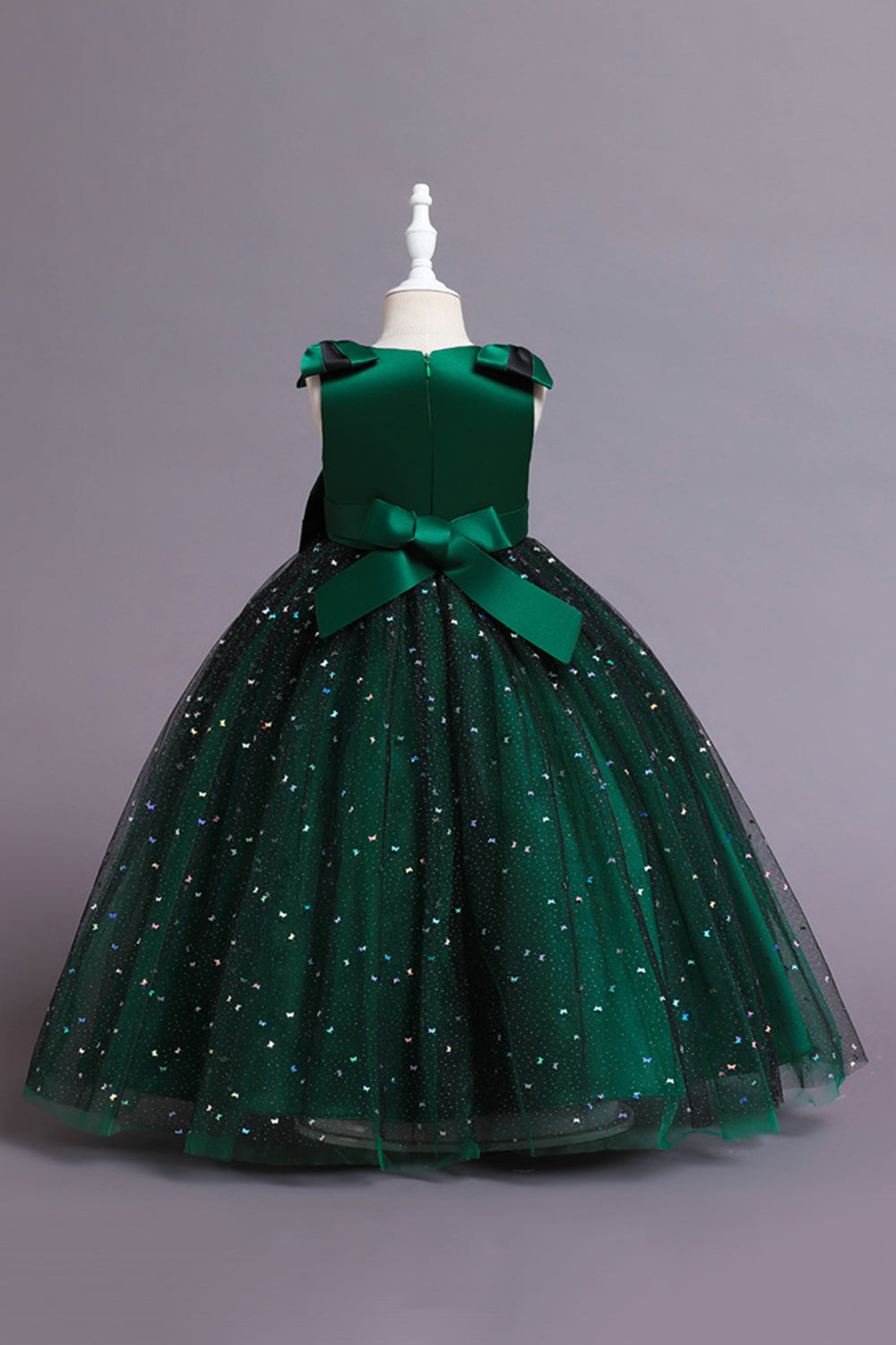 Zapaka Dark Green Girls' Party Dress A Line Tulle Glitter Long
