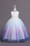 Purple Glitter Sleeveless Long Girls Dress