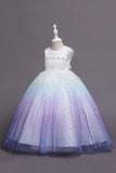 Purple Glitter Sleeveless Long Girls Dress