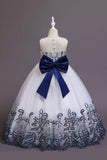 Navy Sleeveless A Line Embroidery Girls Dress
