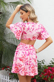 Fuchsia Floral Cut Out Mini Boho Dress