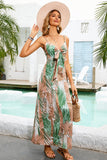 Green Leaves Printed Maxi Boho Dress