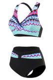 Two Piece Blue Athletic Swimwear with Shorts