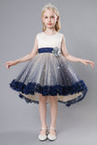 Blue Tulle Glitter Flower Girls Party Dress With Bow