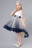 Blue Tulle Glitter Flower Girls Party Dress With Bow
