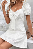 Short Sleeves White Casual Summer Dress With Bow