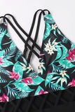 Printed V-Neck Cut Out One Piece Black Swimwear