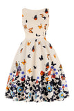 Butterfly Print Sleeveless Apricot 1950s Dress