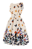 Butterfly Print Sleeveless Apricot 1950s Dress