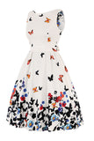 Butterfly Print Sleeveless Apricot 1950s Dress