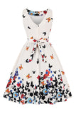 Butterfly Print Sleeveless Apricot 1950s Dress