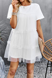 White Tulle Short Sleeves Short Summer Casual Dress