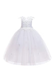 White Weeding Flower Girl Dress with Bow