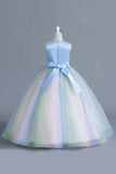 Pink A Line Tulle Flower Girl Dress with Bow