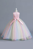 Pink A Line Tulle Flower Girl Dress with Bow