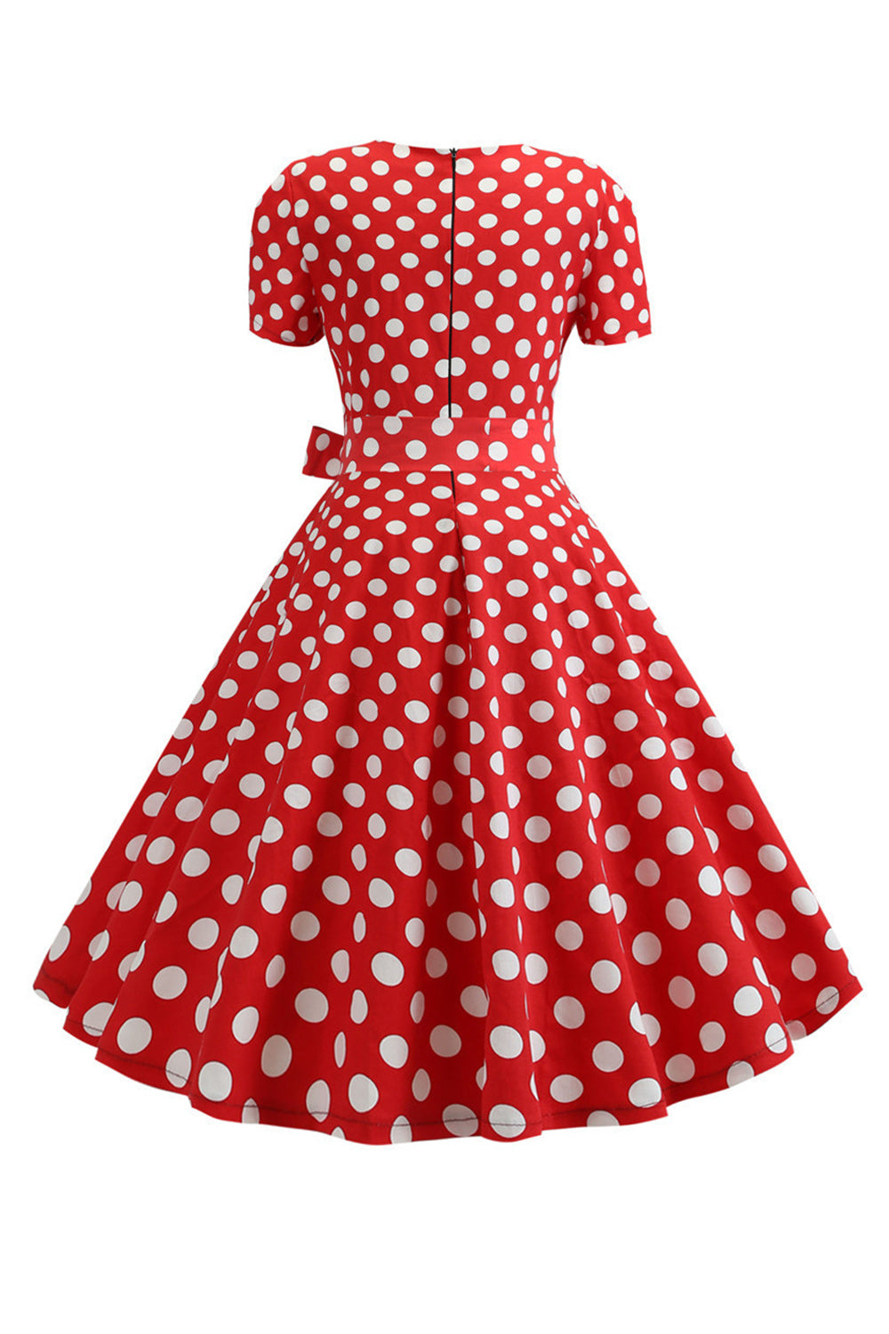 Polka Dots Short Sleeves Red 1950s Swing Dress
