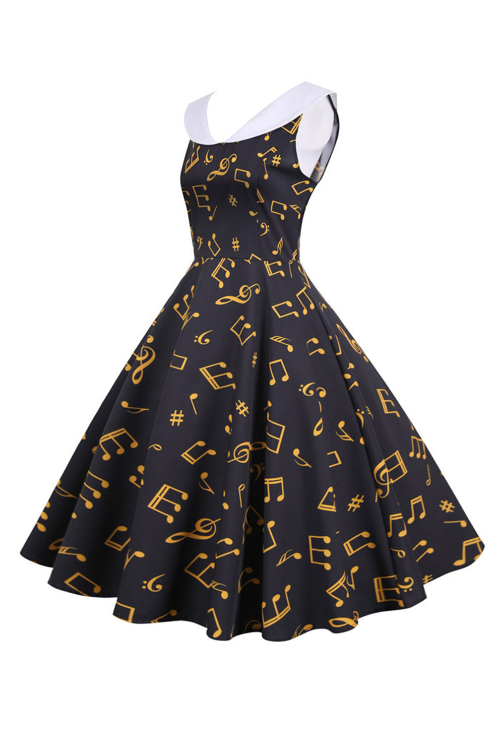 Printed Sleeveless Yellow Vintage 50s Dress