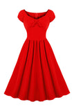 Short Sleeves Red 1950s Swing Dress